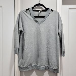 Cato Live Well Lounge Gray Cutout Neck 3/4 Sleeve Oversized Sweater